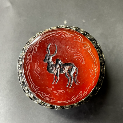 Huge Ancient Silver Near Eastern Ring With Intaglio COW SEAL Carnelian Stone