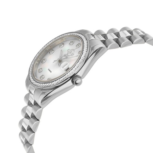 Pre-owned Gv2 By Gevril Women's 12425b Turin Diamond Mop Dial Swiss Quartz Steel Watch