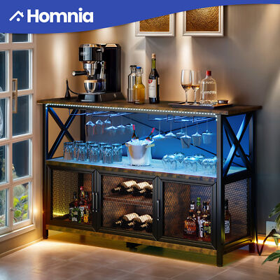 Liquor Bar Sideboard Home Wine Storage Cabinet with Glass Holder & Power Outlets