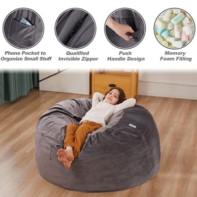 HABUTWAY Bean Bag Chair 3Ft Luxurious Velvet Ultra Soft Fur with High-Rebound...