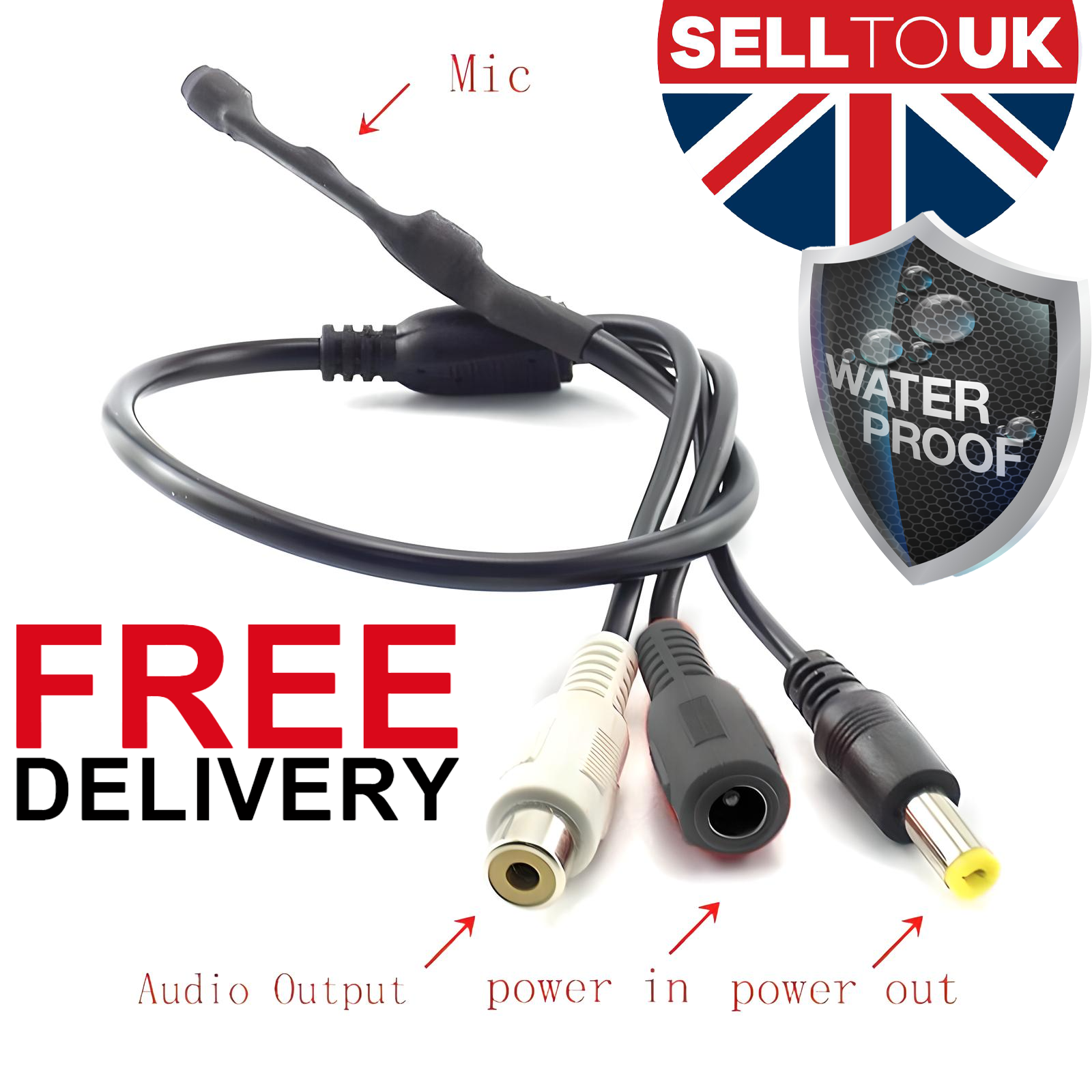 Waterproof CCTV Audio Microphone and Cable For Outdoor Camera / Sound Recording