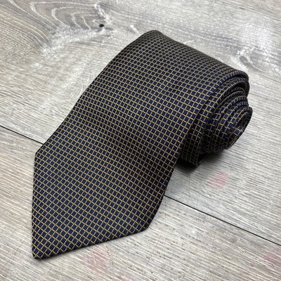 Brooks Brothers Tie Mens OS Navy Gold Geometric Silk Makers USA Formal Business