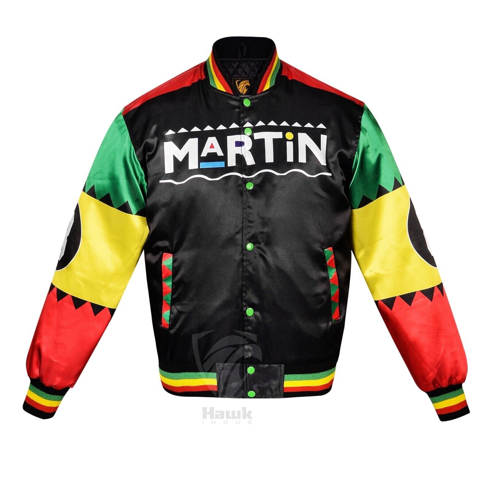 90s Justin ナイロンジャケット ブラックL アメリカ製 90s MARTIN INTRO 8BALL SATIN JACKET CLASSIC STYLE VARSITY
