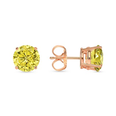 Pre-owned Shine Brite With A Diamond 5.50 Ct Round Cut Canary Earrings Studs Solid 14k Rose Gold Push Back Basket In Pink