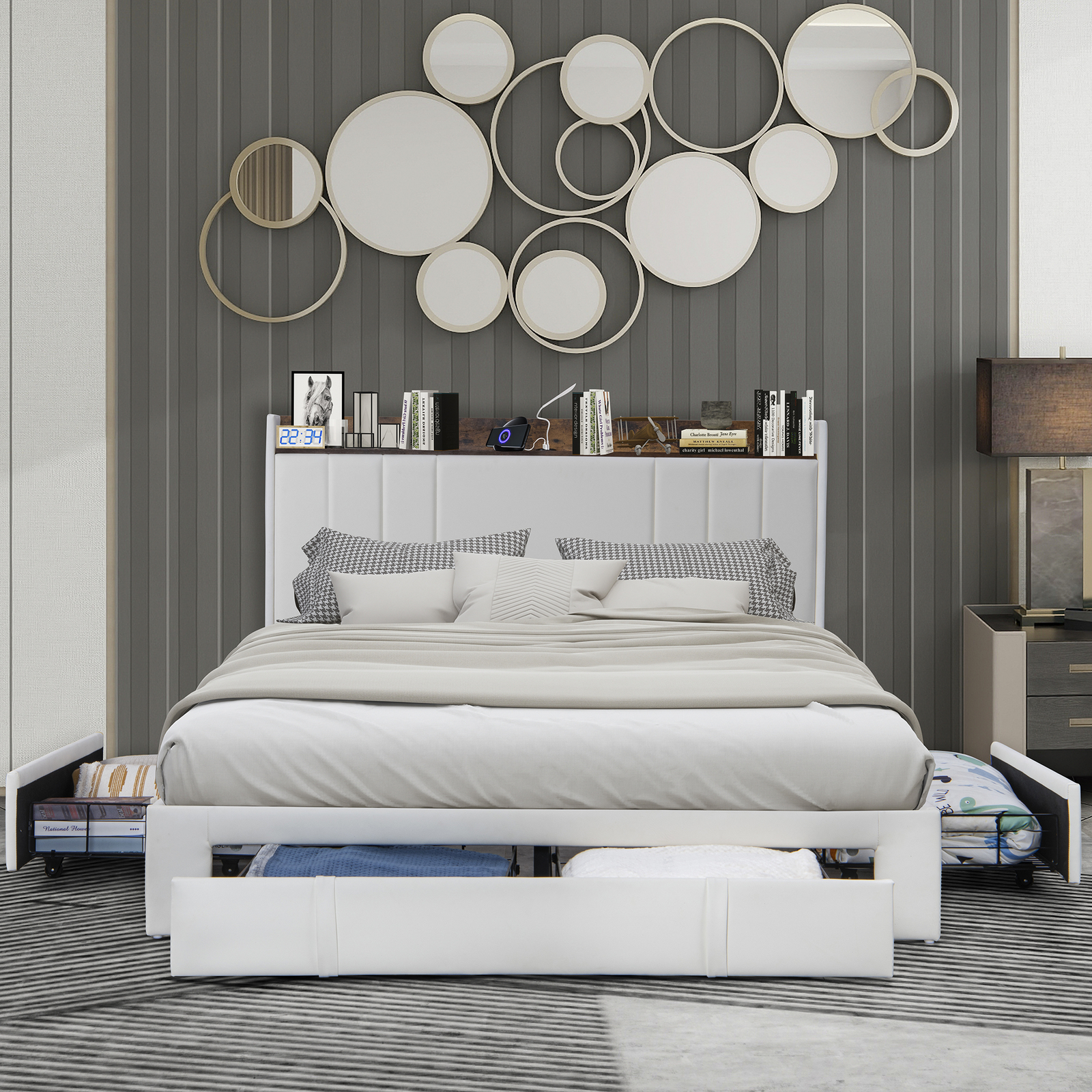 With Storage And Headboard Type C & Usb C Ports, Drawers.