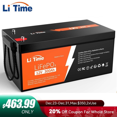 Litime 12V 300AH LiFePO4 Deep Cycle Lithium Battery 200A BMS for RV Solar Marine
