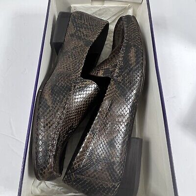 Enzo Angiolini Black And Brown Snake Print Leather Loafers Size 9.5 With Box