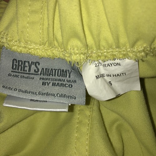 Greys Anatomy Womens Size Small Scrub Pants Solid Neon Yellow Bottoms Drawstring