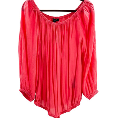 TOMMY HILFIGER L Red Geranium Point Cotton Collar 3/4 Sleeve Tunic B29