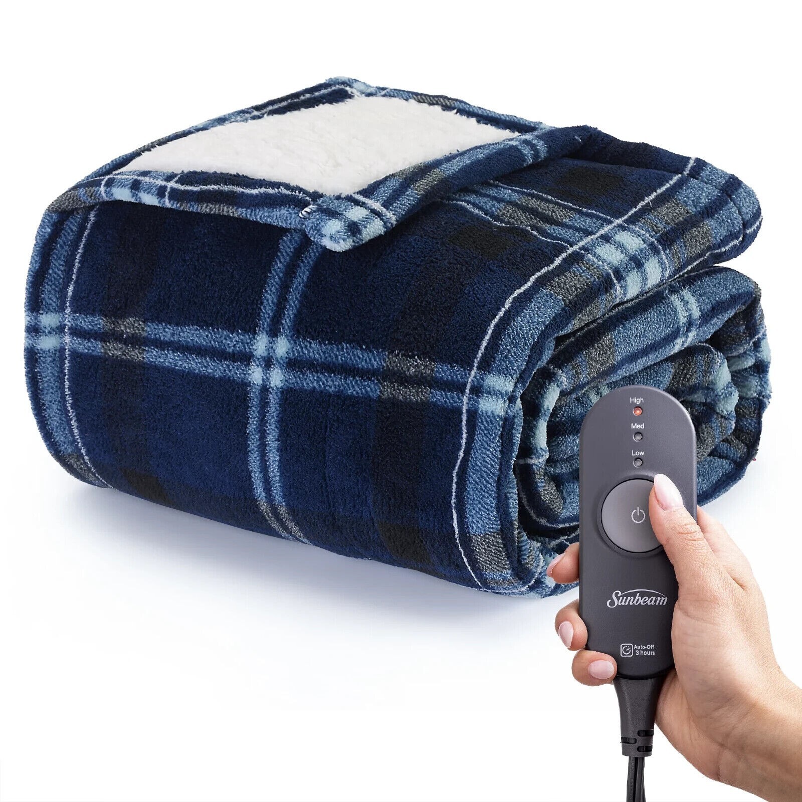 Sunbeam Electric Heated Microplush Sherpa Throw Blanket, 50x60in,