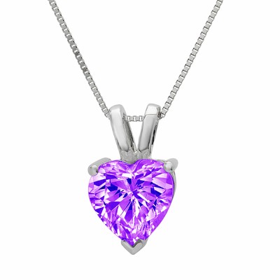 Pre-owned Pucci 2.0 Ct Heart Cut Classic Real Amethyst Pendant Gift 16 Box Chain 14k White Gold In D