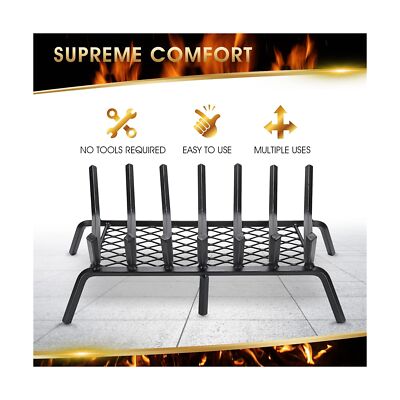 G GOOD GAIN Fireplace Grate with Ember Retainer, 24" Heavy Duty Cast Iron Ind...