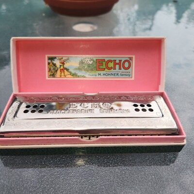 VINTAGE M. Hohner THE ECHO HARP Harmonica with Original Box Germany CG