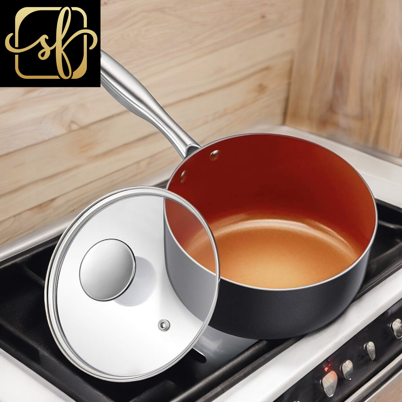1 Quart Saucepan with Lid, Ultra Nonstick Ceramic Sauce Pan with Lid, Small Pot with Lid, 1 Quart Saucepan Nonstick, Small Sauce Pot, Copper