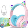 LOBKIN Kids Bluetooth Headphones,Over Ear Kids Headphones Wireless with Mic 50H Playtime Colorful LED Lights AUX Cord 94dB Safe Volume Limited Foldable Design for Boy Girl Travel/School/iPad