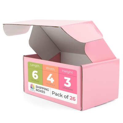 Mat Board Center, Pink Shipping Boxes 6''x4''x3'' - 26 Pack Small Cardboard Corr...