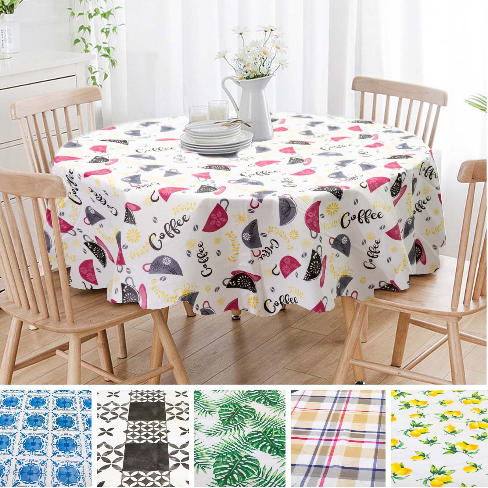 Round Tablecloth 70'' Heavy Duty Flannel Backing Waterproof Kitchen Table Cover