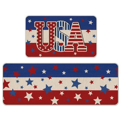 Tailus 4th of July USA Patriotic Kitchen Rugs Set of 2, America Stars Blue Wh...