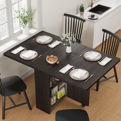 IDEALHOUSE FoldingTable, Drop Leaf Dining Table with 6 Wheels ...