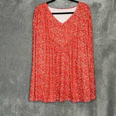 Amazon 4X Shirt Top Orange Floral Flower Long Sleeve V Neck Stretch Womens