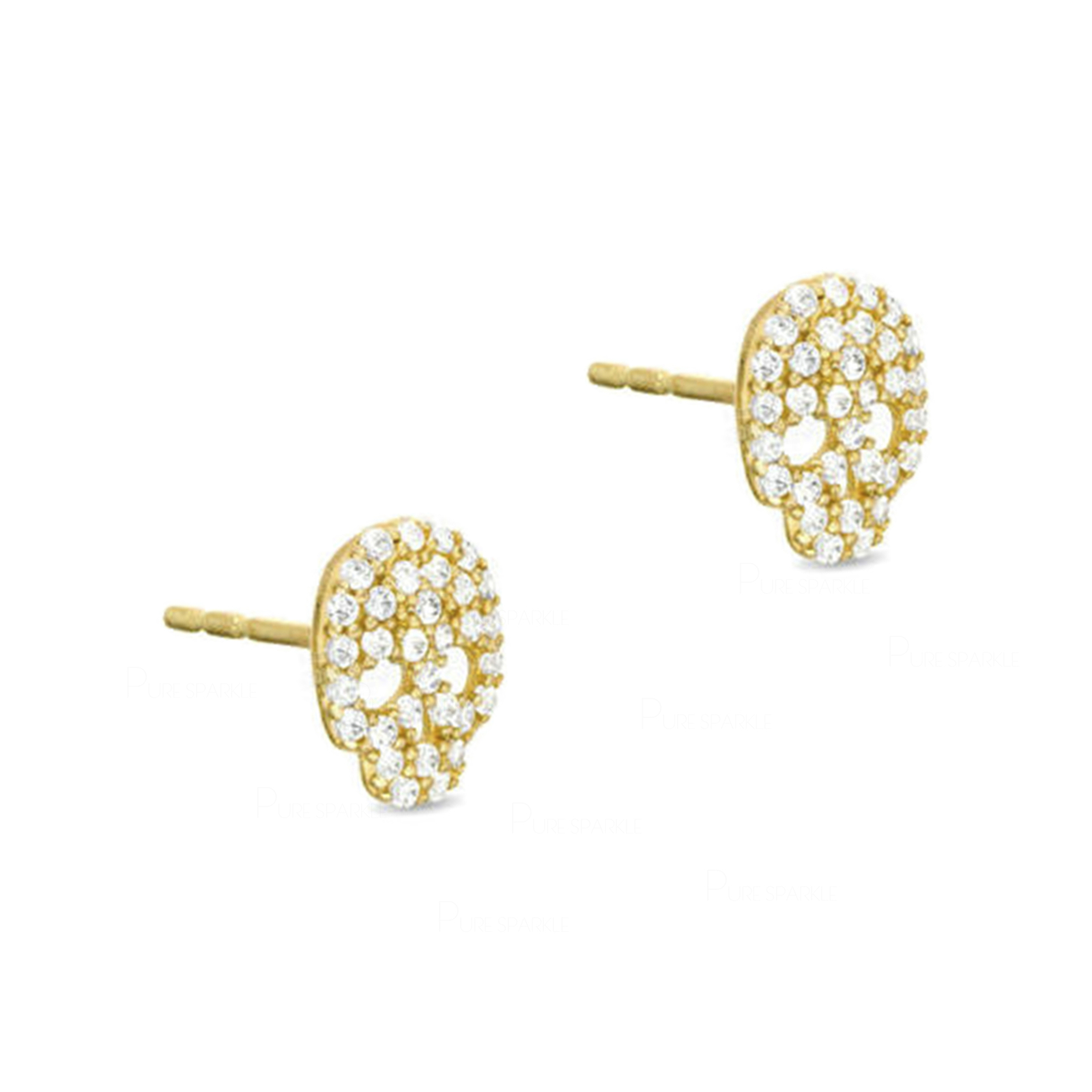 14K Gold 0.26 Ct. Lab-Created Diamond Tiny Skull Studs Earrings Fine Jewelry