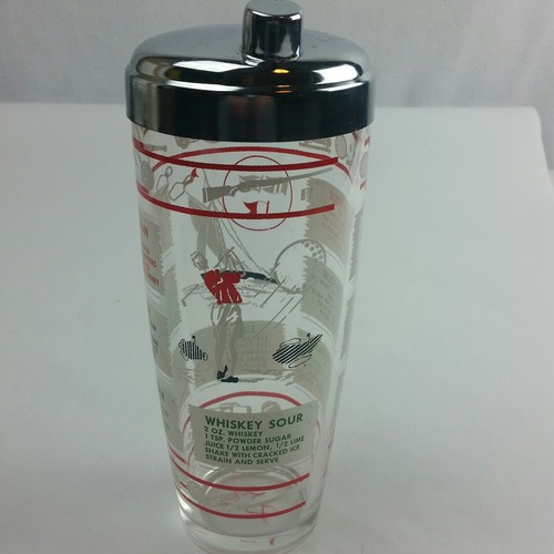VINTAGE COCKTAIL SHAKER WITH GOLF SPORTS THEME DRINK RECIPES 1950's