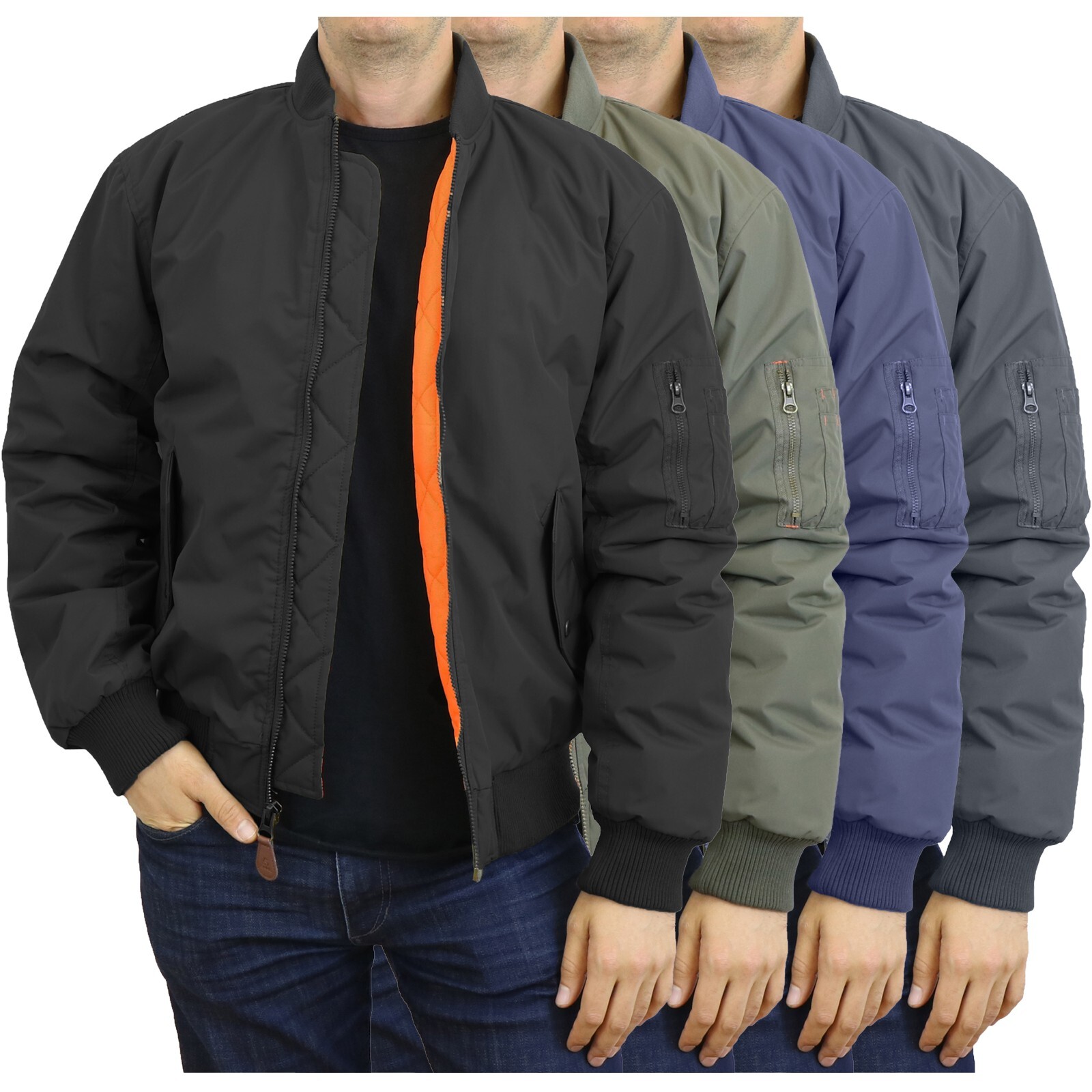 Mens Heavy Weight MA-1 Flight Bomber Jacket Full Zip Outerwe