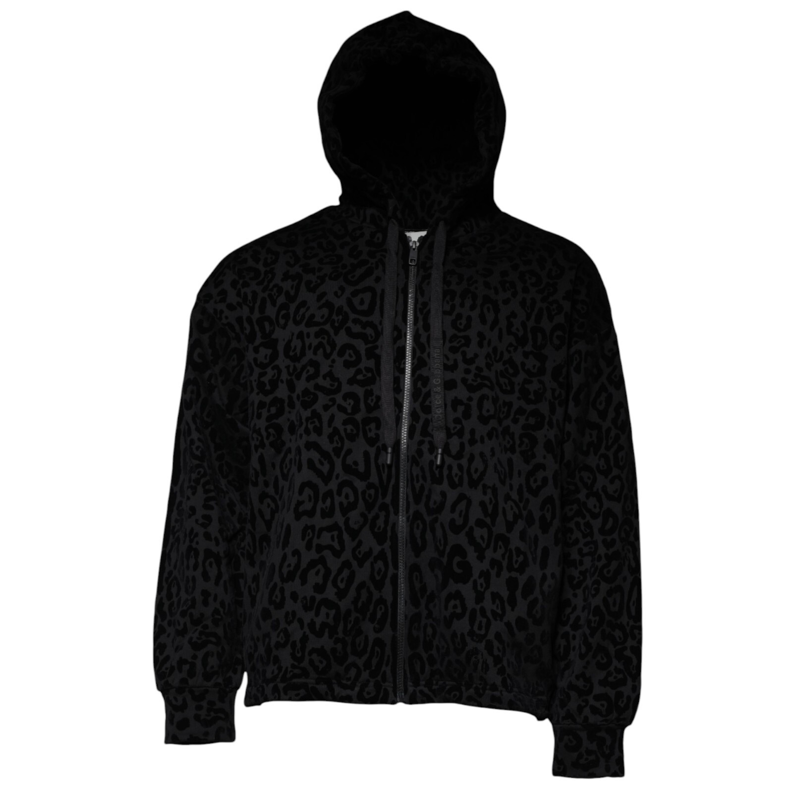 DOLCE & GABBANA Sweater Black Leopard Cotton Hooded Full Zip