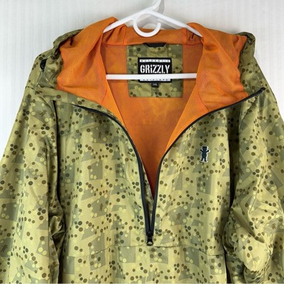 Grizzly Griptape Authentic Bear Logo Green Windbreaker Orange Lining Men s 2XL