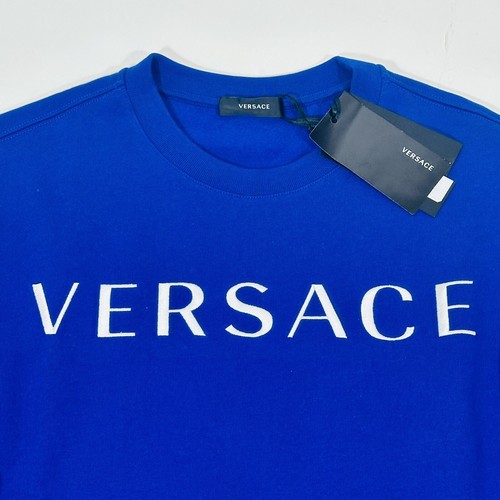 Pre-owned Versace Men's Embroidered Logo Blue Sweatshirt Size Xs $800