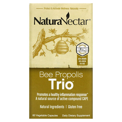 NaturaNectar Bee Propolis Trio 60 Veggie Caps Alcohol-Free, All-Natural,