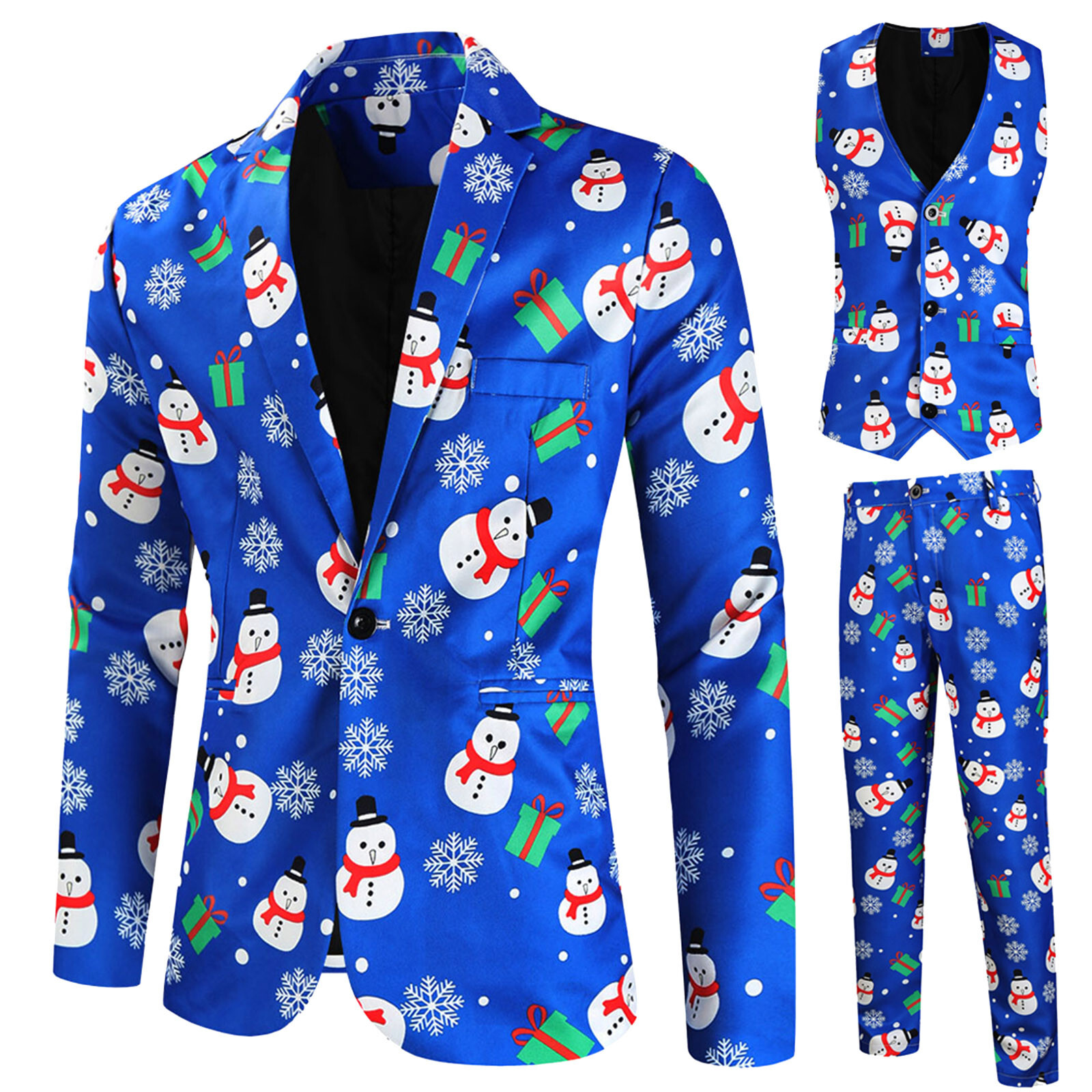 Mens Fashion Suit Printed Christmas Jacket Pants Vest Three Set Of Men Suits &