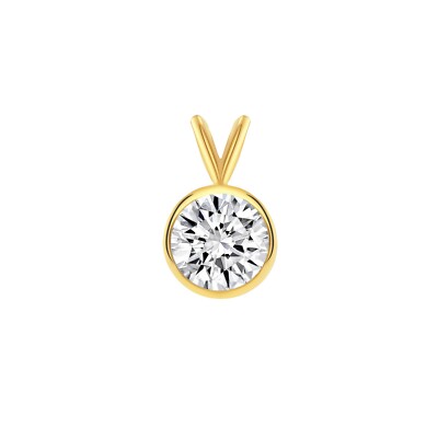 Pre-owned Shine Brite With A Diamond 3 Ct Round 14k Yellow Gold Simulated Diamond Solitaire Pendant Necklace Bezel 18 In White/colorless