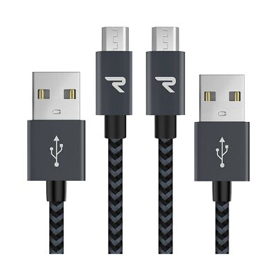 2 Pck 3.3' Micro USB Cables RAMPOW Braided Nylon Cell Phones Chargers Space Gray