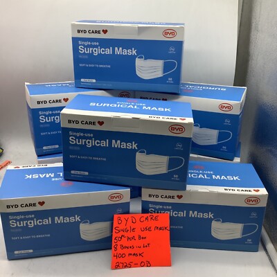 BYD CARE Single Use Face Cover, Blue, 8 Boxes, 400 Pc ,(2725- OB)