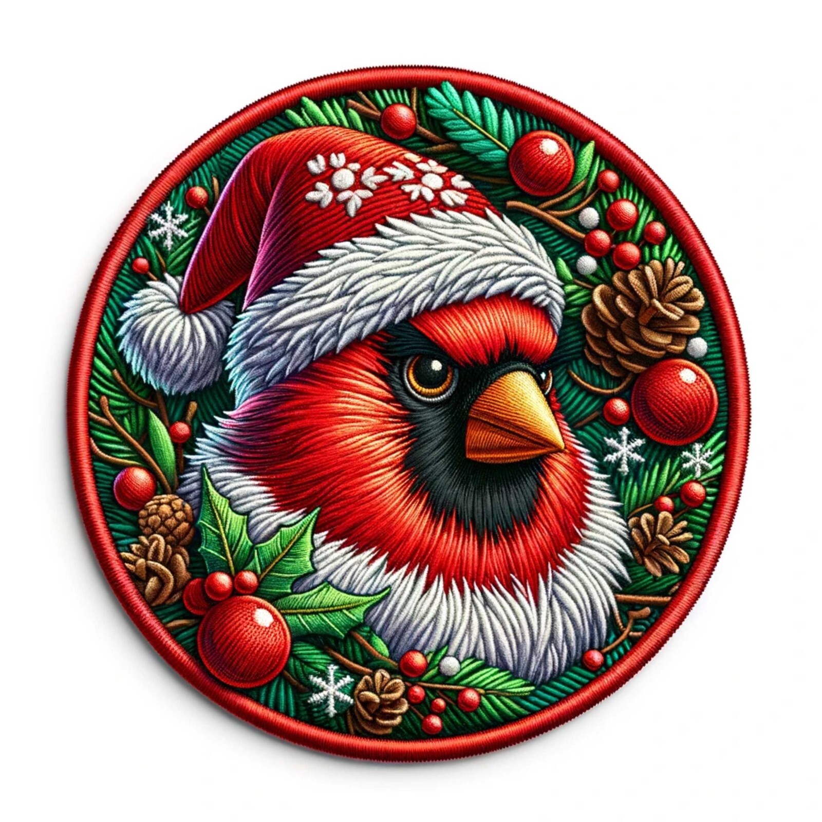 Christmas Cardinal Bird Patch Iron-on Applique Clothing, Wild Animals, Santa Hat