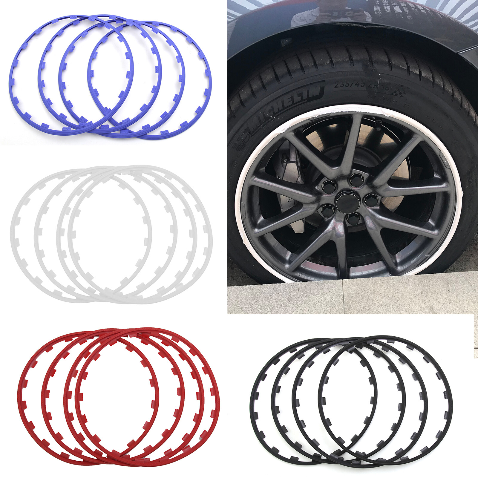 4pcs 16-20 Inch Car Wheel Hub Rim Trim Tire Ring Guard Strip Protector Decor
