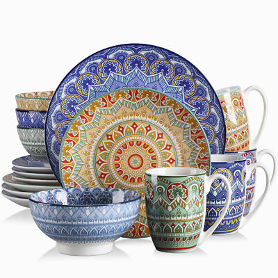 vancasso MANDALA Dinnerware Set 16Pcs Porcelain Plates Bpwls Set Service for 4