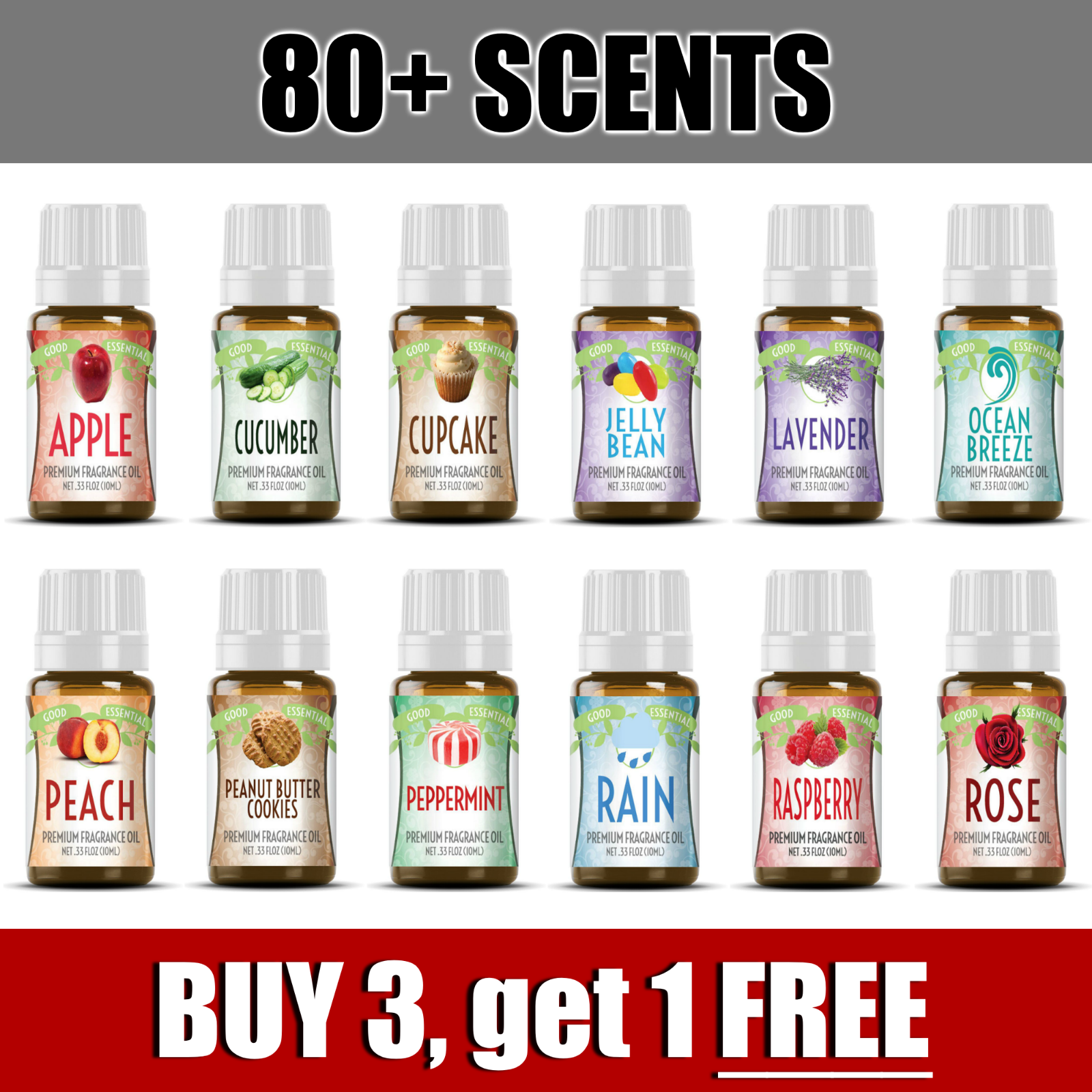 Fragrance Oils Set of 6 Scented Oils from Good Essential - Amber Oil Coffee Oil  Leather Oil Fresh Cotton Oil Fresh Cut Grass Oil Bamboo Oil: Aromatherapy  Perfume Soaps Candles Slime Lotions!