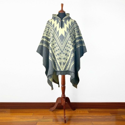 Alpaca wool Mens Unisex Hooded Poncho Aztec pattern all seasons boho hippie XXL
