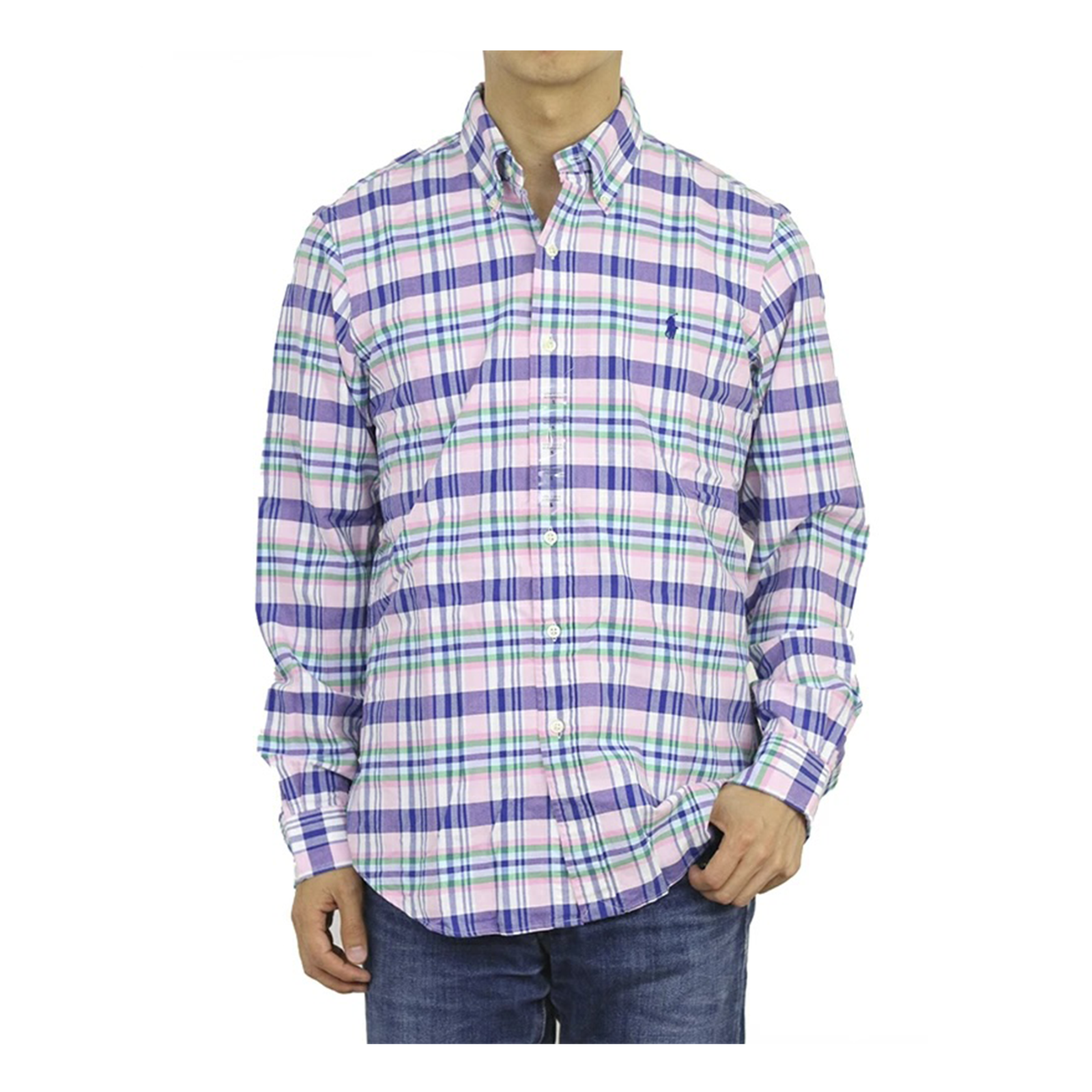 Оксфордская рубашка Polo Ralph Lauren классического покроя с длинным рукавом и пуговицами на пуговицах - Розовая клетчатая рубашка