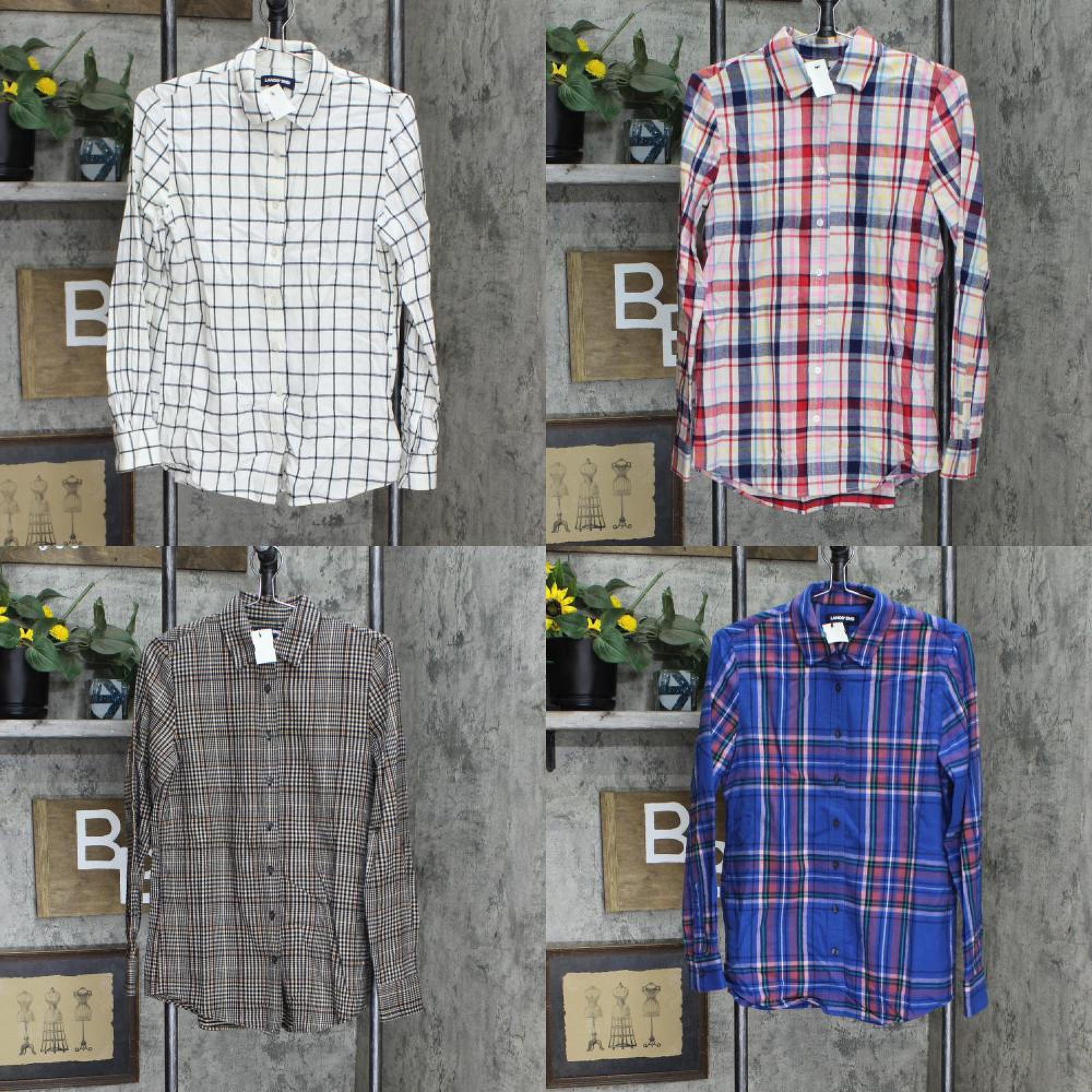 Lands' End Women's Flannel Boyfriend Fit Long Sleeve Shirt 519651 S XS XS Tall