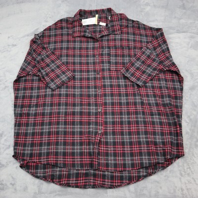 Primi Shirt Womens L Multicolor Plaid Button Up Short Sleeve Collared Top