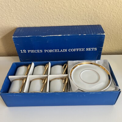 NIB~Royal Crown Midas Touch 24K Gold Trim Set of 6 Tea Cup Demitasse Saucer~NEW~