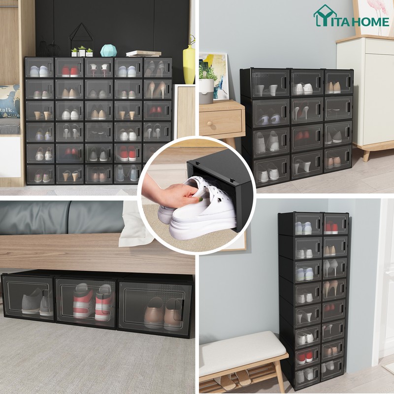 18Pcs Shoe Box Storage Organizer Stackable Sneaker Case Container Transparent XL