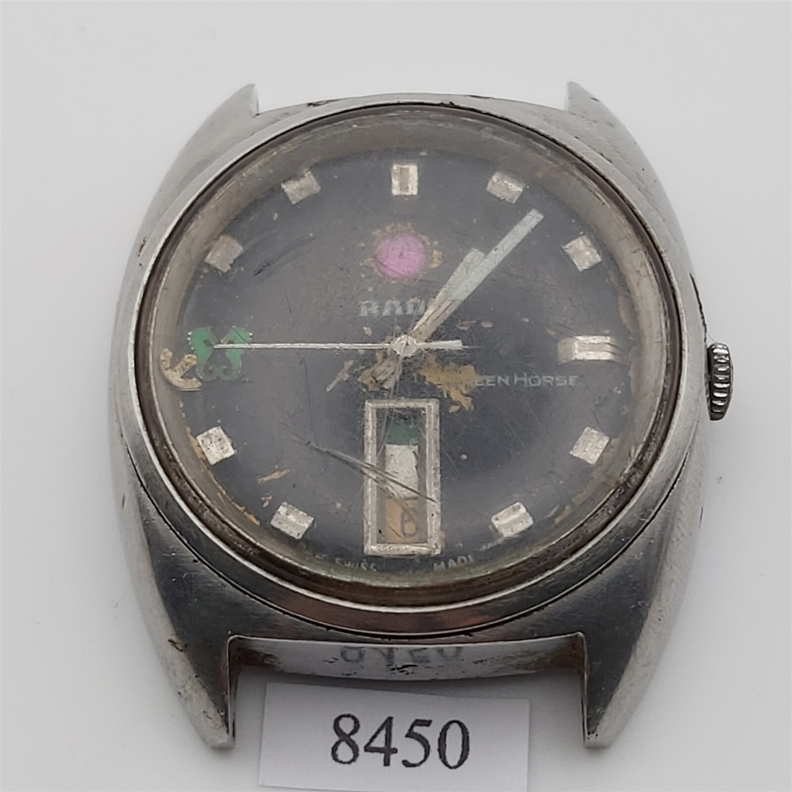 PROJECT TO FIX RADO GREEN HORSE THICK LUGS DAY DATE MENS 8450 SS WATCH EU SHIP