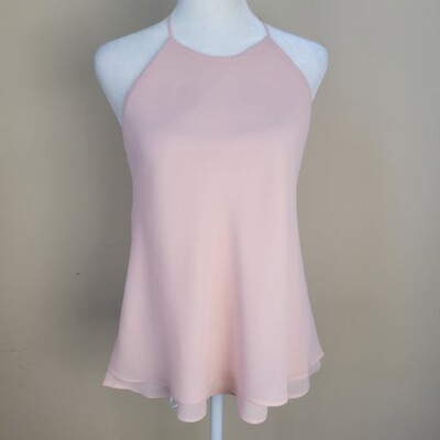 Papaya Women's Tank Top Small Soft Pink Halter Sheer Layered Spaghetti Straps