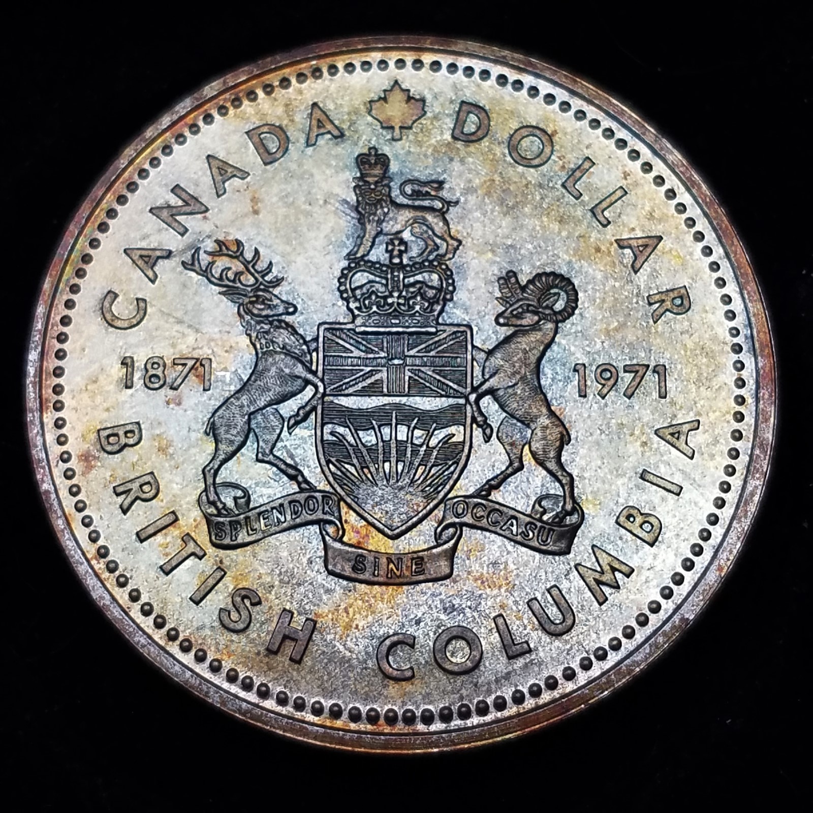 GREAT TONING 1971 GEM PROOF LIKE CANADIAN SILVER $1 ,-TONED C100703