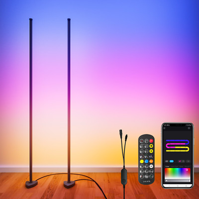 56'' RGB LED Corner Floor Lamp RGBCW Floor Light Smart App RF Remote Dream Color