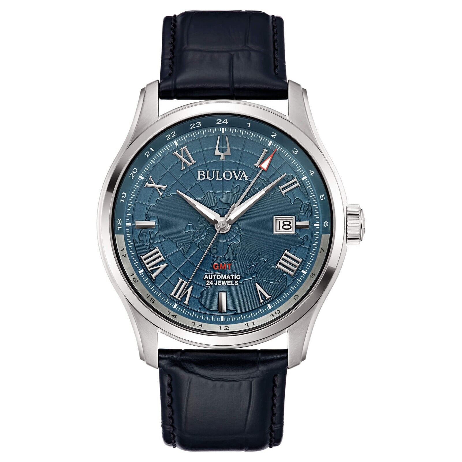 Pre-owned Bulova 96b385 Wilton Gmt Automatic 3 Atm , Free Shipping